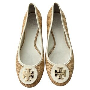 Tory Burch Flats Size 7 Reva Raffia Straw Woven Leather Ballet Slip On